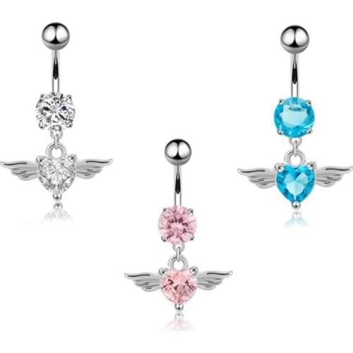 1pcs New Fashion Angel Wing Feather Zircon Studded Love Navel Buckle Piercing Body Jewelry