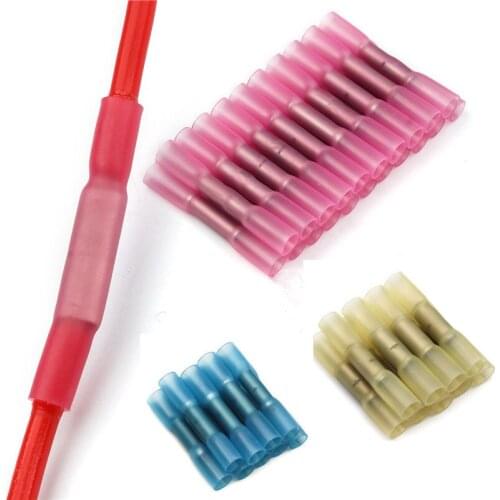 20PCS Insulated Heat Shrink Butt Terminal Butt Electrical Splice Wire Connectors Cable Crimp Terminal Connector 3Size AWG 22-10