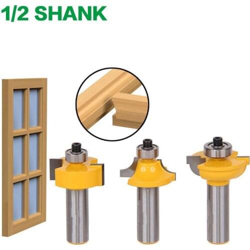 3Pcs 1/2 " Shank Door Frame Knife Carpentry Milling Cutter Set Carpentry Cabinet Door Cutter Woodworking Carving Electric Tool