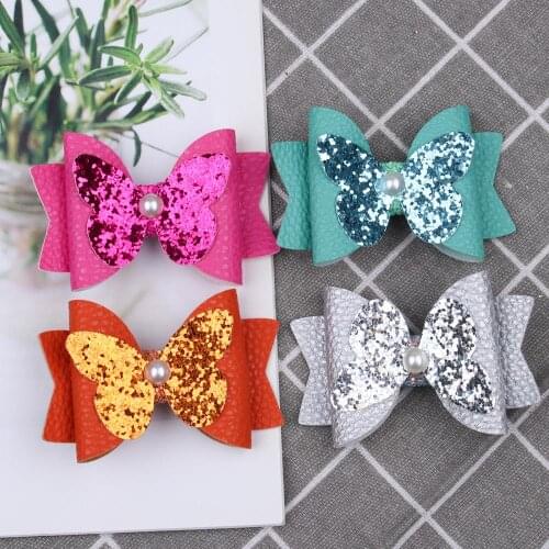 30 pcs/lot, 3 inch Glitter Hair Bow Butterfly Hair Clip Children Hairpin Girls Headdress Prong Clip Party Hair Accessories