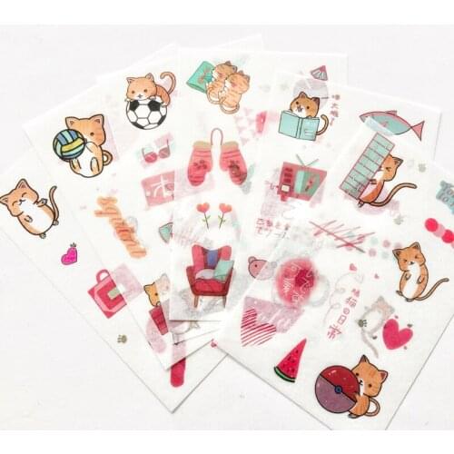 6 Sheets/Pack Cats Happiness Paper Decorative Stickers Handbook Phone Decoration