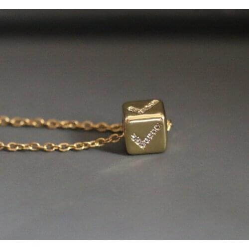 8 MM Square Bead Micro Pave CZ Symbol Charm Necklace for Women Trendy Simple Gold Color Stainless Steel Chain Clavicle Jewelry