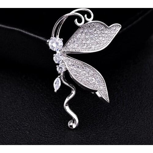 Free Shipping Beautiful Shining Full Cubic Zirconia Stone Butterfly Brooch