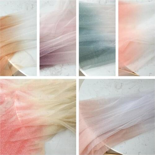 Fade Color Glitters Shiny Tulle Mesh Lace Fabric Gradient Color Pink Champagne DIY Wedding Dress Background Decoration V2580