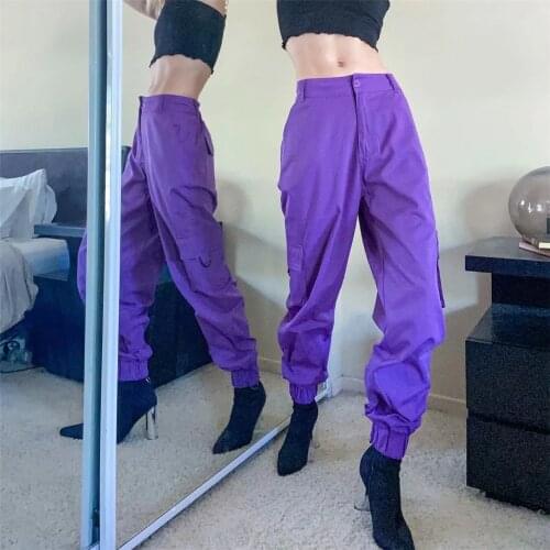 Girls cargo pants solid color loose trousers with big pockets autumn bottoms women hip hop style cool boy friend style pants