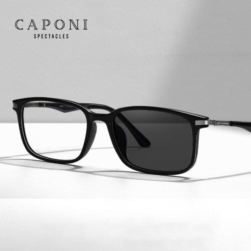 CAPONI Photochromic Glasses Men Anti Blue Ray Computer Glasses For Men Full Frame UV Light Blocking Business Male Eyewear BF6105