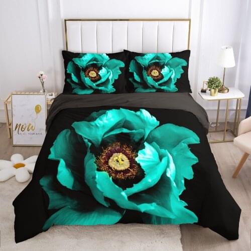 Black bedding set Queen King Full Double Duvet cover set pillow case Bed linens Quilt cover 240x220 200x200 flower