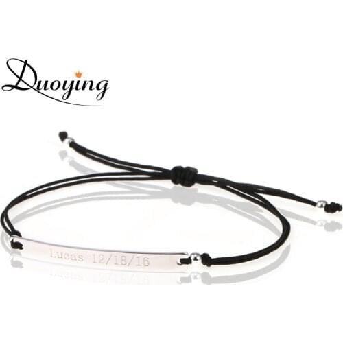 DUOYING 40*4 mm Bar Bracelets Rope Custom Name Bracelet Personalize String Bracelet Friendship Family Bracelets Jewelry
