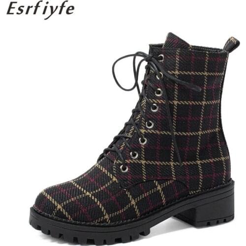 ESRFIYFE 2020 New Martin Boots Female Autumn British Wind Flock Thick with Short Boots Motorcycle Boots Women Shoes Large Size