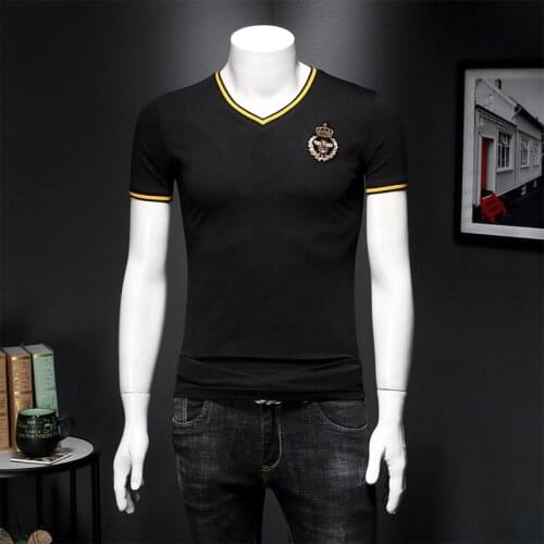 Quality Brand Embroidery High V-neck Men T-Shirts 5XL 4XL 2020 Summer Tee Shirt Homme Short Sleeve Male TShirts Camiseta E184