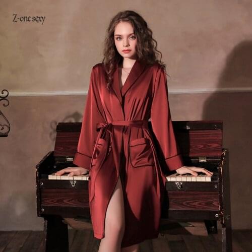 Robe womens European and American autumn and winter Sleepwear sexy deep V long robe bathrobe household suit
