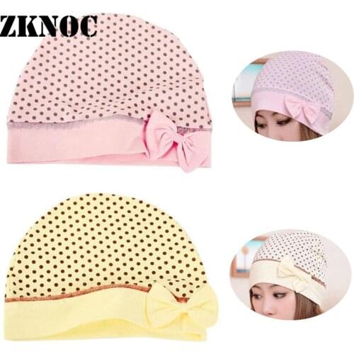 Pregnant Women Cotton Round Dot Bowknot Cap Maternal Prevention Wind soft Hat Yellow Pink for Pregnant and new mothers