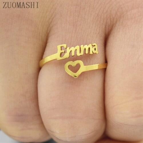 Custom Heart Name Ring Personalized Heart Ring Adjustable Size Stainless Steel Unique Jewelry Wedding Gift For Women Girl