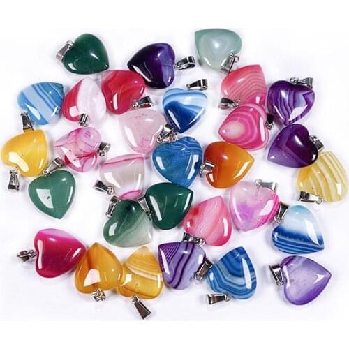 Natural Stone Pendant heart shape Pendant Making for Jewelry Necklace Accessories with stainless steel Gift for Women 20x20mm