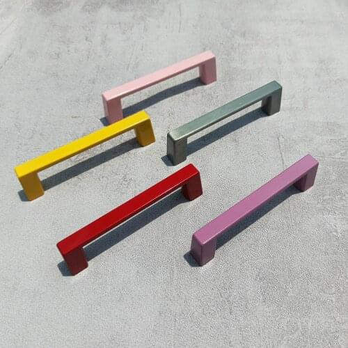 Square handle modern minimalist American style cabinet closet door handle black silver gray red yellow color drawer handle