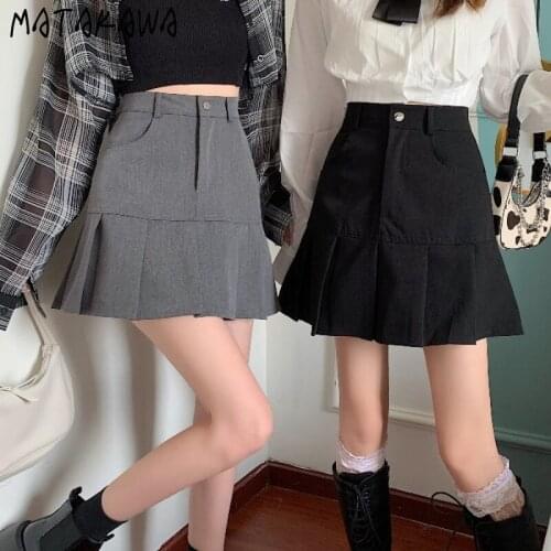 Matakawa Fashion Slim Mini Skirt Autumn Vintage High Waist Pleated Short Skirts Solid Korean All-match Casual Elegant Jupes