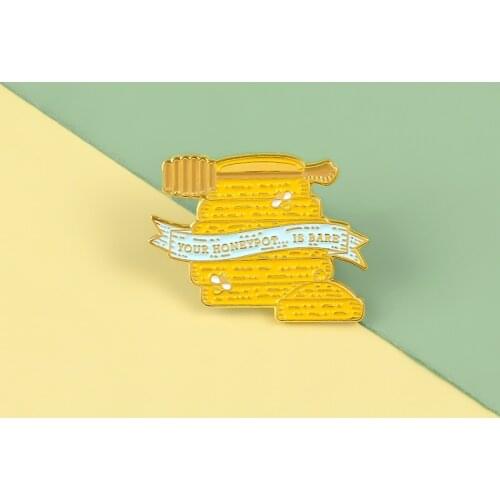 Bee Cartoon Pins Empty Honey pot Enamel Metal Pins Sweet food Brooches Badges Lapel Clothes Bag Pins Women Jewelry Gifts