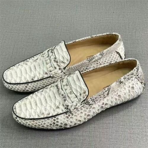 Fancy Exotic Genuine Python Leather Soft Rubble Sole Mens Flats Dress Shoes Authentic Snakeskin Male Slip-on Shoes For Suits