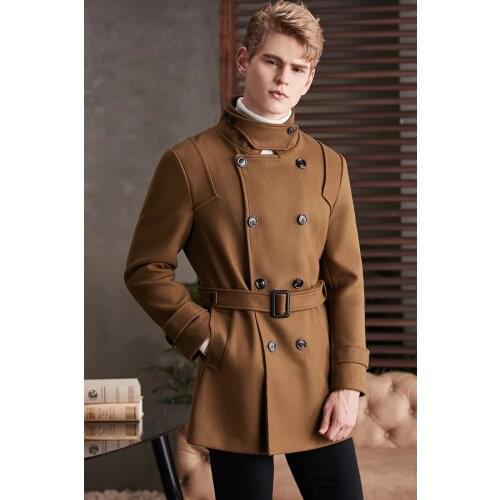 2020 Autumn and Winter Stand-up Collar Woolen Coat For Men Young Man Luxury Camel Wool Coat Europe Male Slim Overcoat