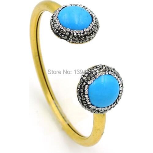 Natural Calaite Around Pave CZ Bracelet Of Gold Cladding Adjustable Approx 65-70 mm