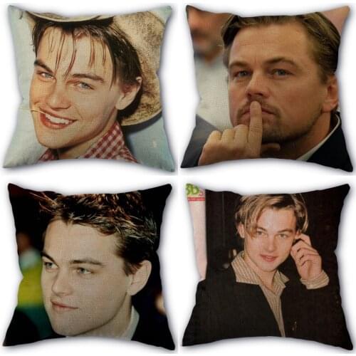 Nice Leonardo DiCaprio Pillowcase Cotton Linen Fabric Square Zipper Pillowcase New 45X45cm Wedding Decorative Pillow cover 0331
