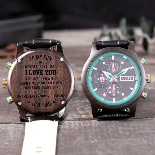 Dad To My Son Luxury Fashion Leisure 30m Waterproof Engraved Watches Calendar 24-hours Seconds Dail Analog Men Watches