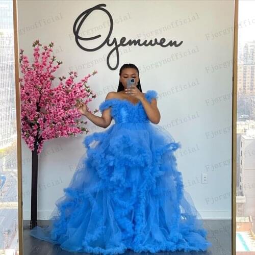 Fluffy Tulle Maternity Dress Off the Shoulder Ruffled Photoshoot Bridal Robes Ruffles Tiered Pregnant Photography Dresses Robe