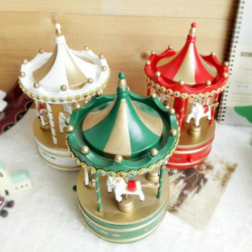 Xmas decorations wooden octave box rotating amusement Horse Music Box winding movement childrens gift