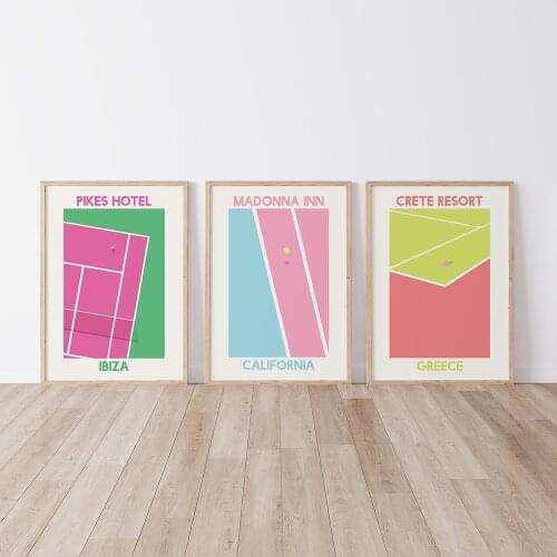 Pink Tennis Court Wall Art Canvas Painting Ibiza California Greece Posters And Prints Wall Pictures For Living Room Decor