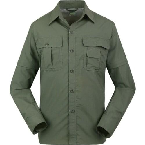 Spring Summer Mens Removable Long Sleeve Quick Dry Shirt Outdoor Climbing Sports Travel Sunscreen Breathable Detachable Shirts