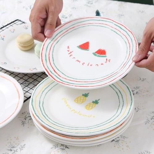 Hand Painted Cherry Ceramic Plates Cake Dessert Pasta Steak Fruit Bread Creative Simple Home Restaurant Round Ceramic Plates