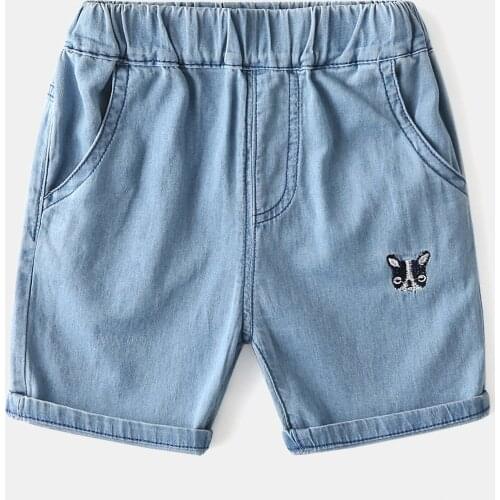 Embroidery Boys Girls Shorts Denim Pants Knee Length Trousers for Kids Cotton Elastic Waist Summer Childrens Clothes