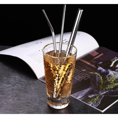 Metal Reusable 304 Stainless Steel Straws Straight Bent Drinking Straw With Case Cleaning Brush Set Party Bar accessory