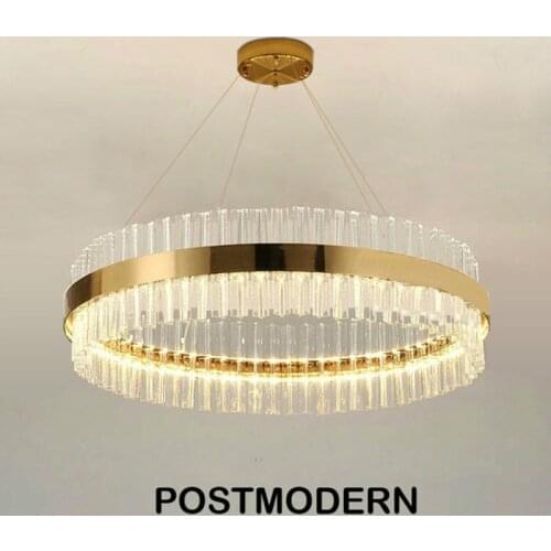 Modern Living RoomLed Dimmable Pendant Light Lustre Gold Round Metal Luminarie Led Suspend Lamp Crystal Gold Pendant Lighting