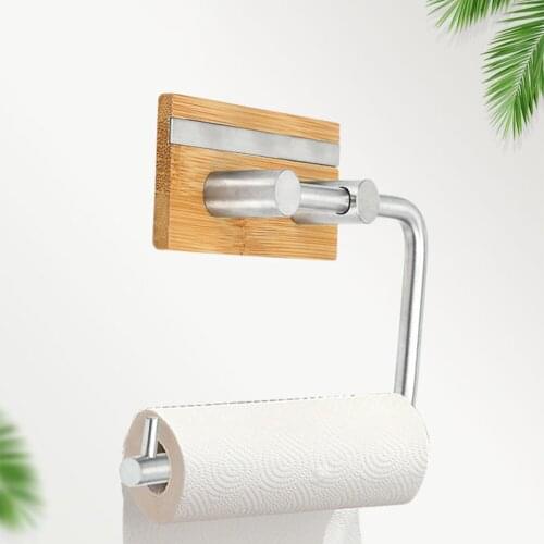 Bamboo Wood Stainless Steel Cabinet Paper Towel Rack Modern Wall-mounted Storage Rack Space Saving Towel and Toilet Paper Holder