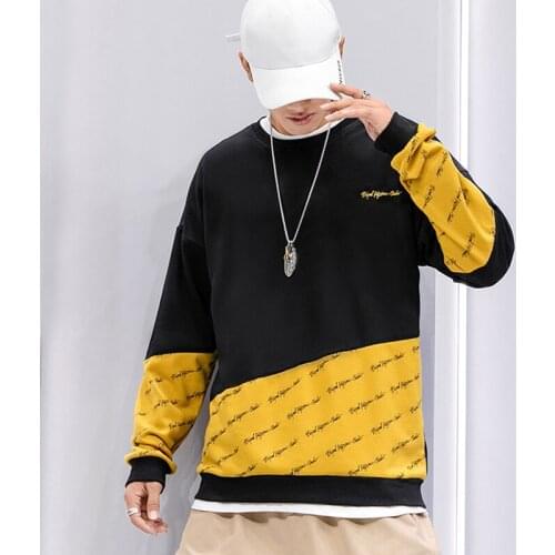 Hip Hop Patchwork Sweatshirts Men 2021 New Fashion Letter Print Hoodies Men Streetwear O-Neck Sweathshirt for Young Men