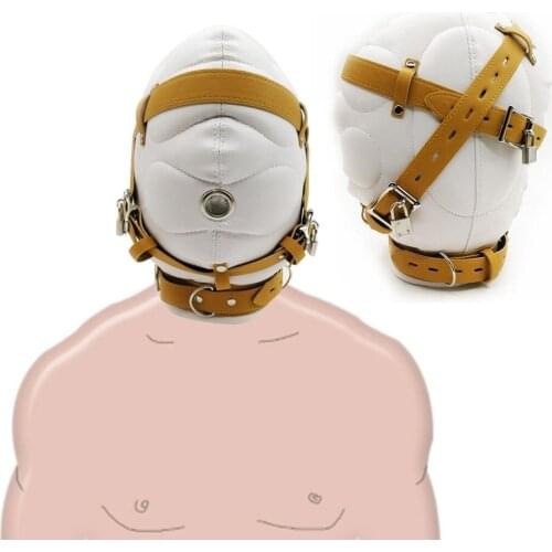 Enclosed Full Faced Blindfolds Mask Hood PU Leather Headgear Leather Restraints Hood Mask Slave Gay Sex Toys Bdsm Bondage