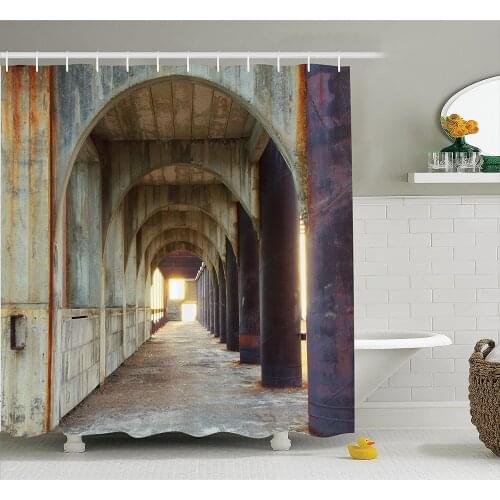 Apartment Shower Curtain Corridor of Concrete Pillars Structure Urban Industrial Rustic Home Decoration Waterproof Bath Curtains