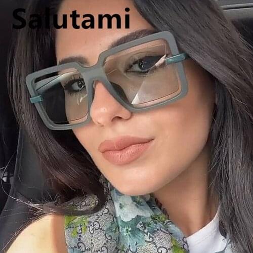 2021 New Luxury Brand Square Hollow Out Alloy Sunglasses For Women Vintage Green Black Gradient Sun Glasses Female Ins Hot Shade