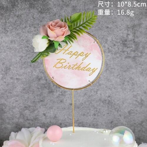 Gold Flowers Happy Birthday Cake Topper Metal Plants Mom Cupcake Topper for Girls Birthday Party Cake Decorations Baby Shower