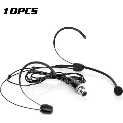 10Pcs Mini XLR 4 Pin 4Pin Lock Double Earhook Headset Microphone Headworn Mic For MIPRO UHF Wireless System Beltpack Transmitter