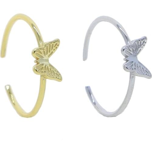 100% 925 Sterling Silver delicate dainty open adjust finger jewelry Gold Rhodium plated tiny butterfly ring