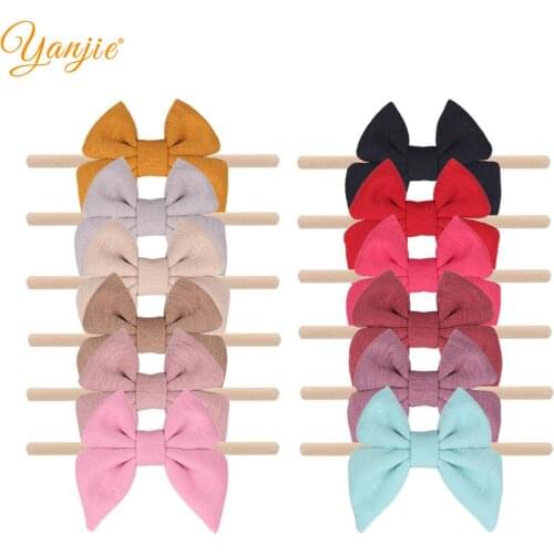 12pcs/lot 3" Hair Bows Nylon Headbands Solid Cotton Sailor Tail Bows Elastic Hair Bands DIY Hair Accessories For Girls Diademas