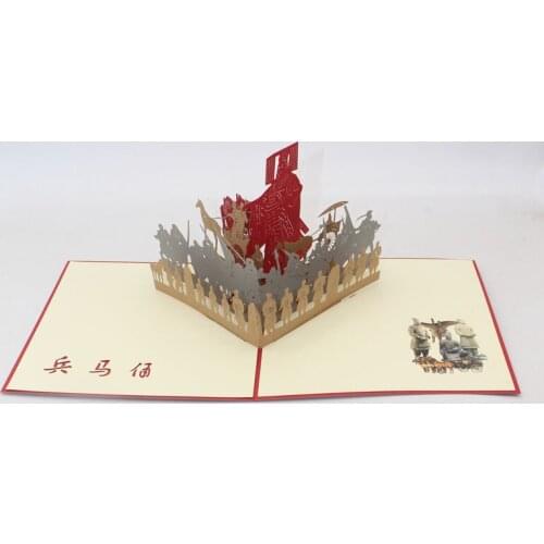 3D Handmade First Emperor of Qin Terra Cotta Warriors Paper Invitation Greeting Cards PostCard Business Tourism Creative Gift