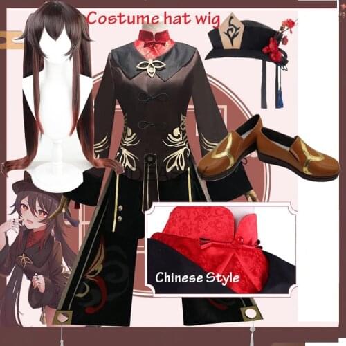 Accounts in genshin impact Hutao Cosplay Costume Uniform Wig hat Anime Game Hu Tao Chinese Style Halloween Women kids girl child