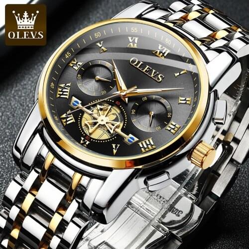 2021 OLEVS Top Brand Luxury Mens Watch Luminous Waterproof Stainless Steel Quartz Mens Date Calendar Multifunction Chronograph