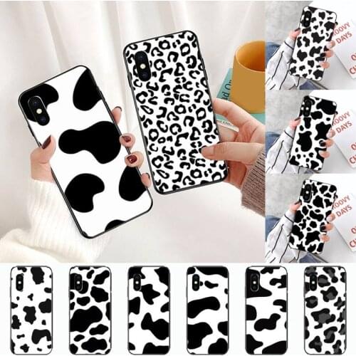 White Black Cow Symbol Pattern Print black Phone Case Hull for iPhone 11 12 pro XS MAX 8 7 6 6S Plus X 5S SE 2020 XR
