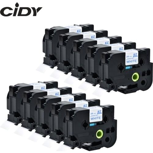 Cidy 10pcs For Brother Tze253 Tz 253 Tz-253 Tz253 Tze 253 P-touch Label Printers Laminated Ribbon Cassette