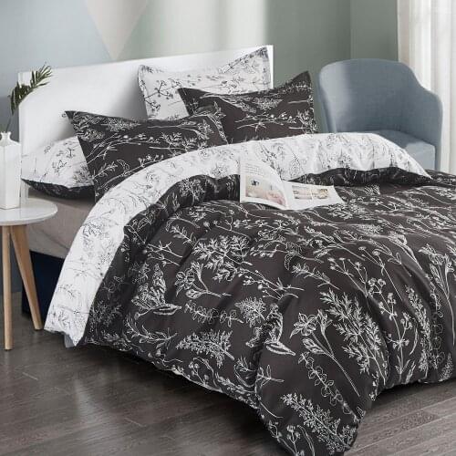 Floral Duvet Cover&Pillowcase Black White Bedding Set Single Twin Queen King Full Bed Set For Men 2/3 pcs