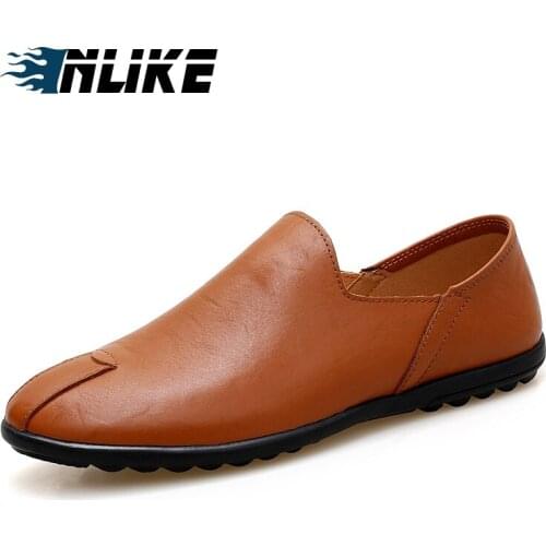 INLIKE Big Size Breathable Men Driving Shoes Cow Leather Flats Slip-on Footwear Doug Shoes For Men Loafers Business Moccasins